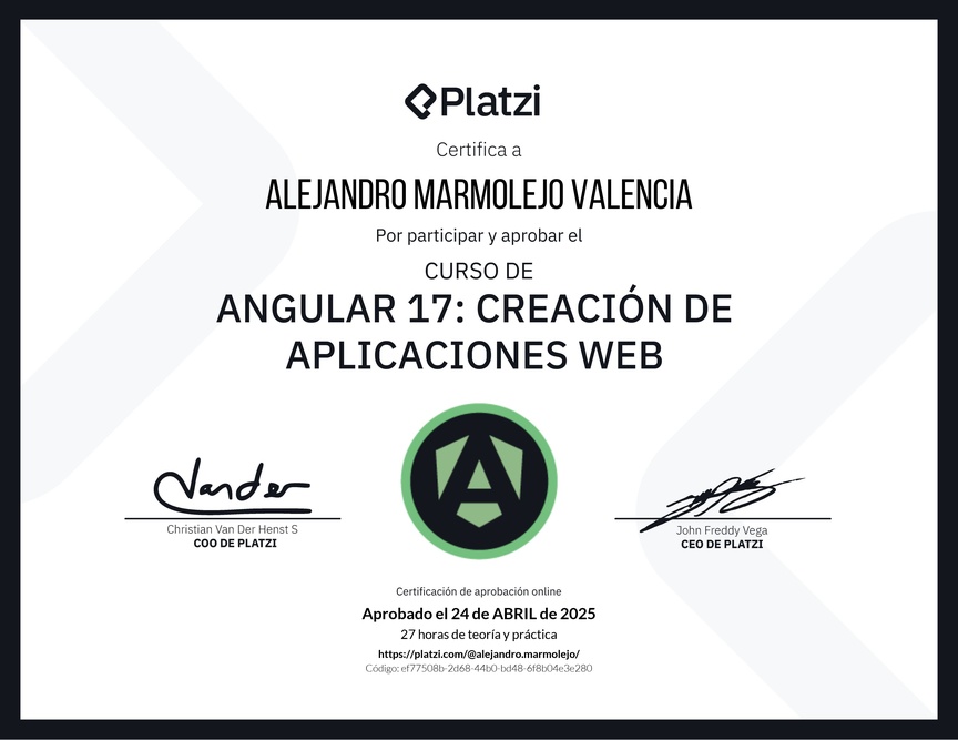 Diploma del Curso de Angular: Creación de Aplicaciones Web
