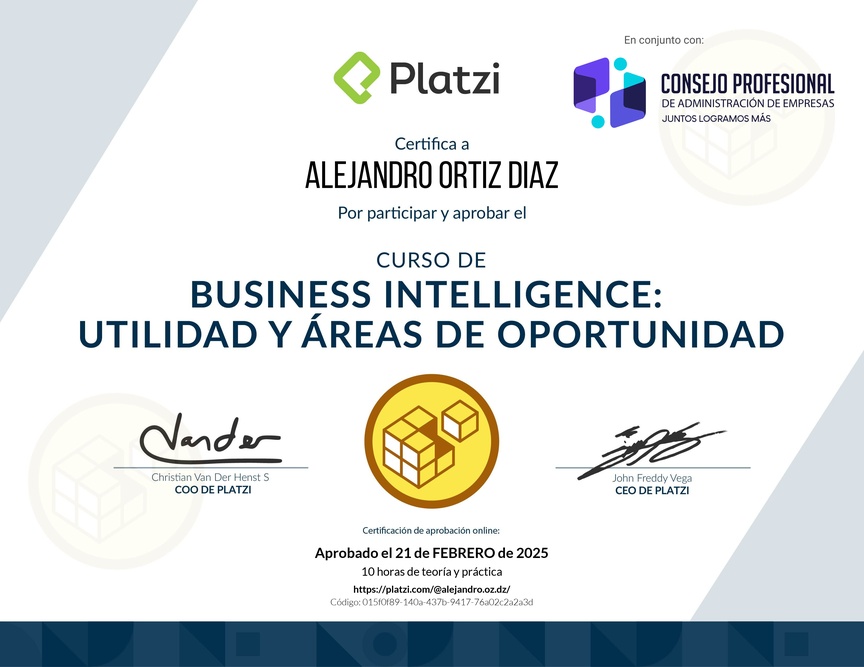 Diploma del Curso de Business Intelligence: Utilidad y Áreas de Oportunidad
