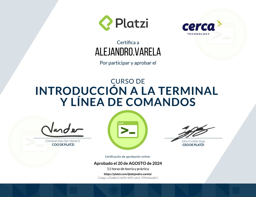 Diploma del Curso de Introducción a la Terminal y Línea de Comandos