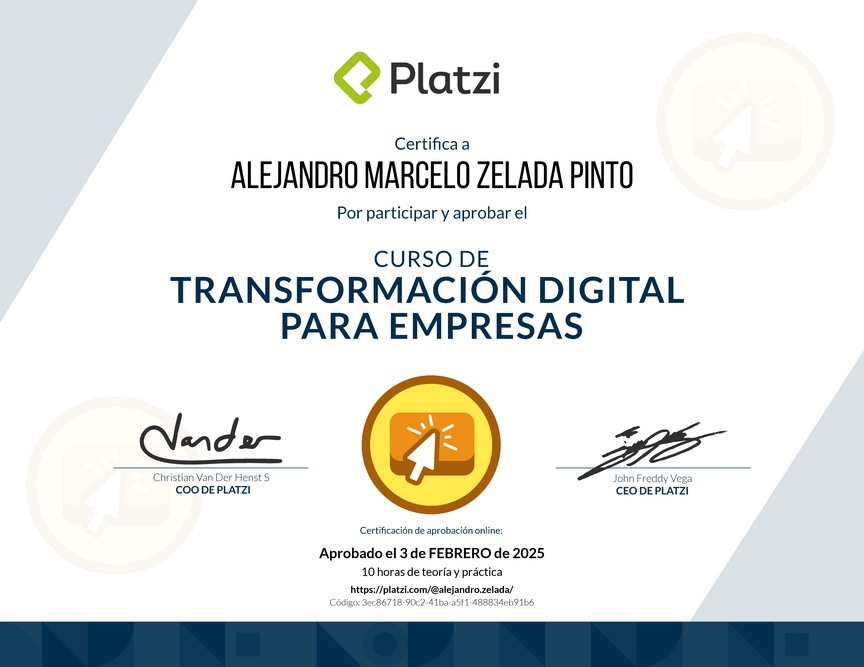 Diploma del Curso de Transformación Digital para el Crecimiento de tu Empresa