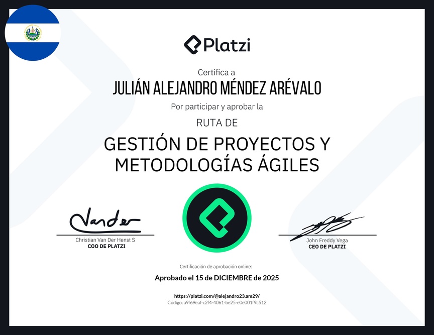 Diploma de la Ruta de Aprendizaje de Gestión de Proyectos y Metodologías Ágiles