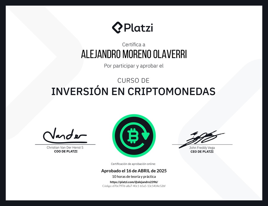 Diploma del Curso de Inversión en Criptomonedas