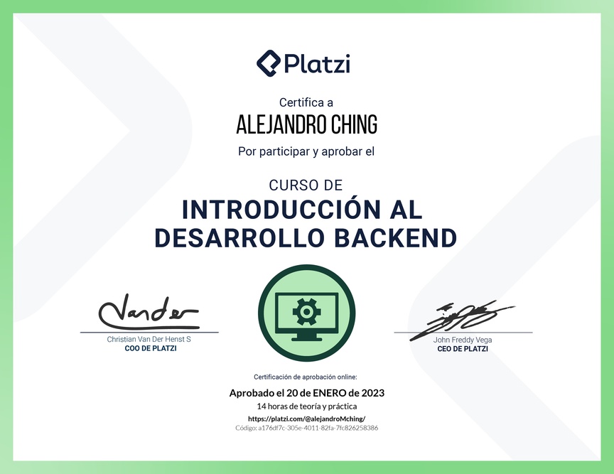 Diploma del Curso de Introducción al Desarrollo Backend