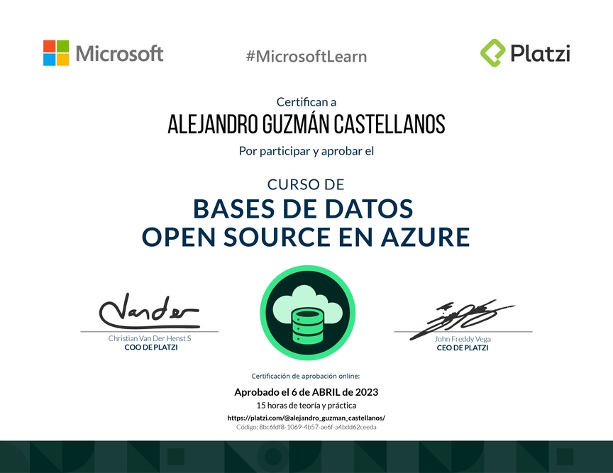 Diploma del Curso de Bases de Datos en Azure