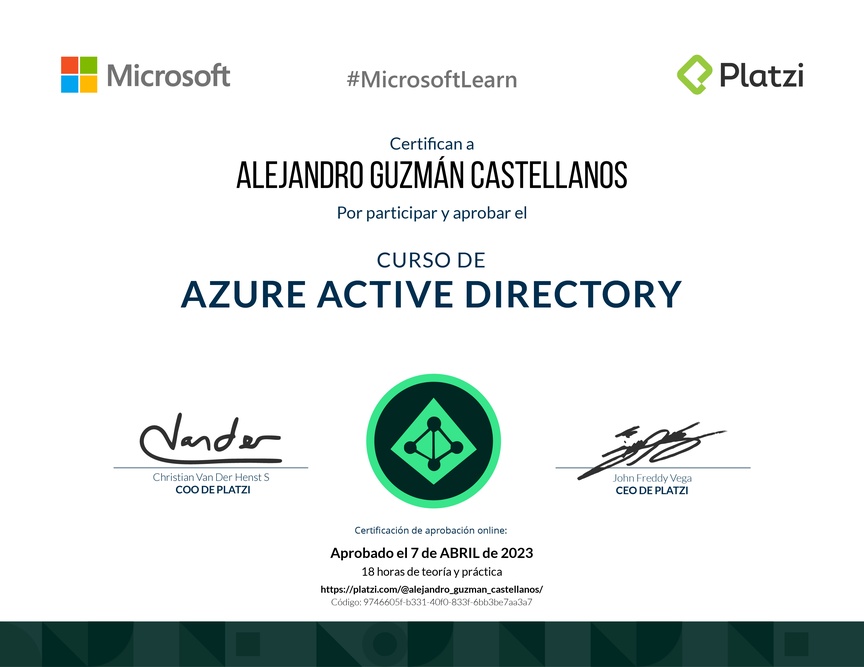 Diploma del Curso de Azure Active Directory