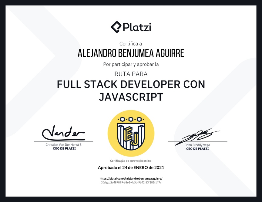 Diploma de la Ruta de Aprendizaje de Full Stack Developer con JavaScript