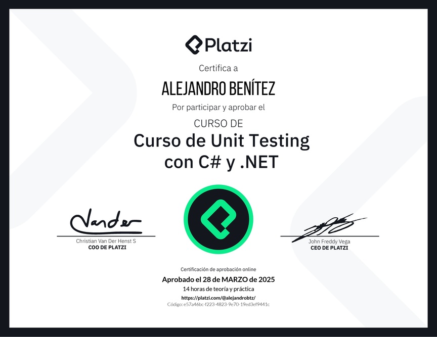 Diploma del Curso de Unit Testing con C# y .NET