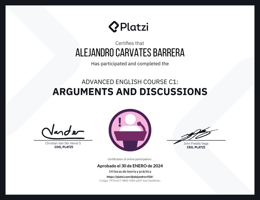 Diploma del Curso de Inglés Avanzado C1: Argumentos y Discusiones