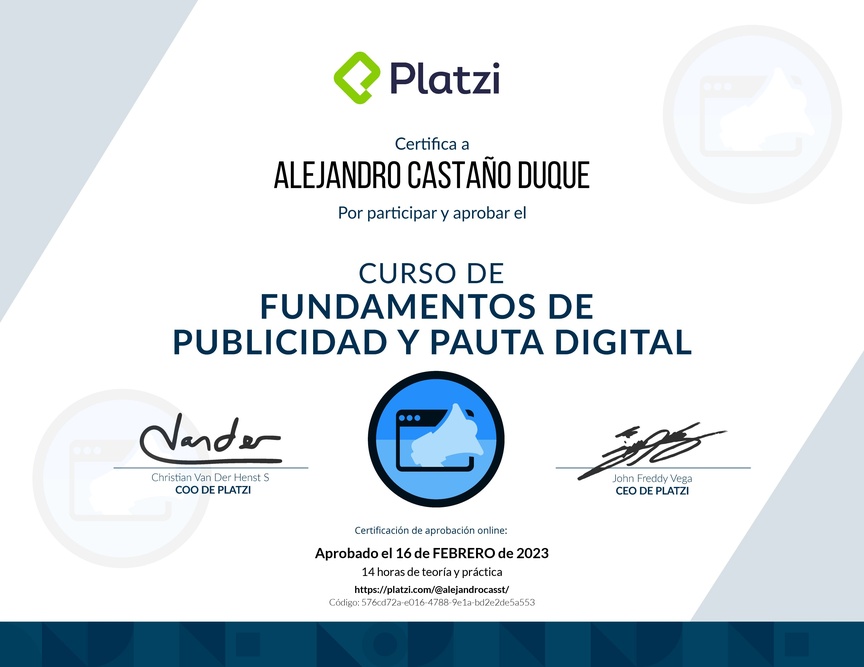 Diploma del Curso de Fundamentos de Publicidad y Pauta Digital