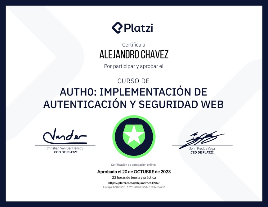 Diploma del Curso de Auth0: Implementación de Autenticación y Seguridad Web