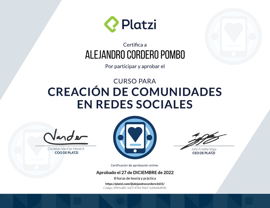 Diploma del Curso de Construcción de Comunidades en Redes Sociales