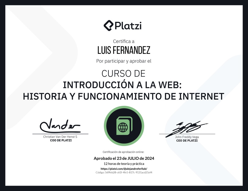 Diploma del Curso de Introducción a la Web: Historia y Funcionamiento de Internet