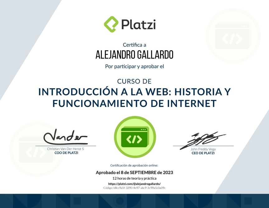 Diploma del Curso de Introducción a la Web: Historia y Funcionamiento de Internet