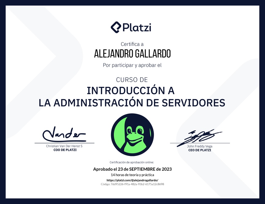 Diploma del Curso de Introducción a la Administración de Servidores Linux