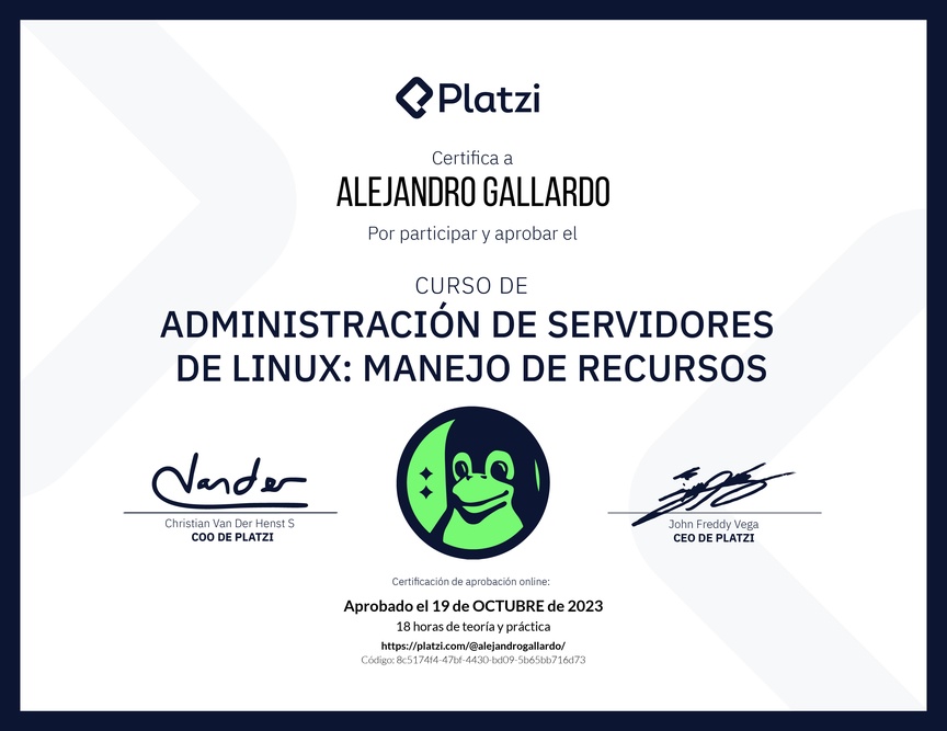 Diploma del Curso de Administración de Servidores Linux: Manejo de Recursos