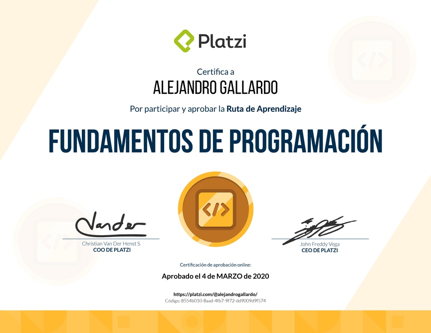 Diploma de la Ruta de Aprendizaje de Fundamentos de programación