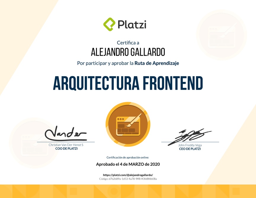 Diploma de la Ruta de Aprendizaje de Arquitectura Frontend