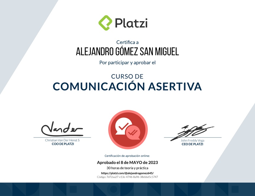 Diploma del Curso de Comunicación Asertiva para la Vida Personal y Profesional (2021)