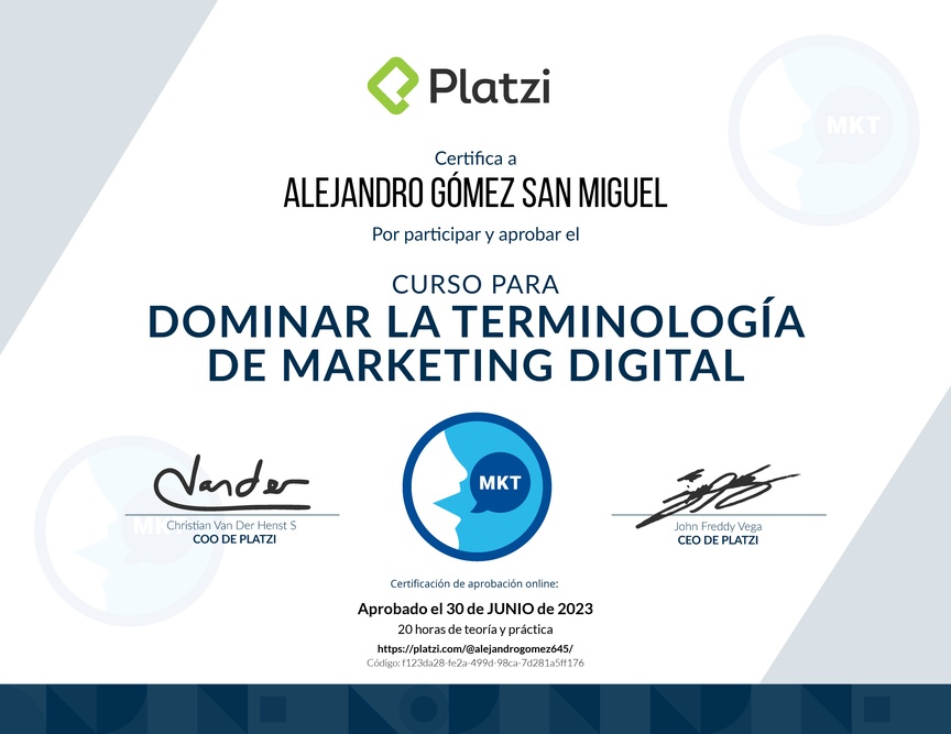Diploma de Glosario de Términos de Marketing Digital