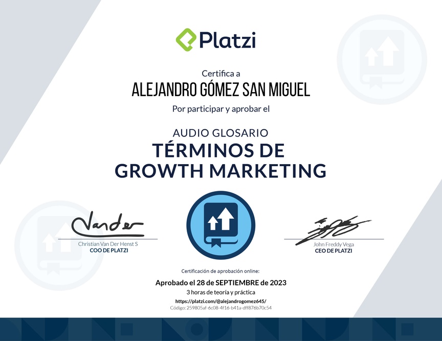 Diploma de Audioglosario: Aprende los Términos Básicos de Growth Marketing