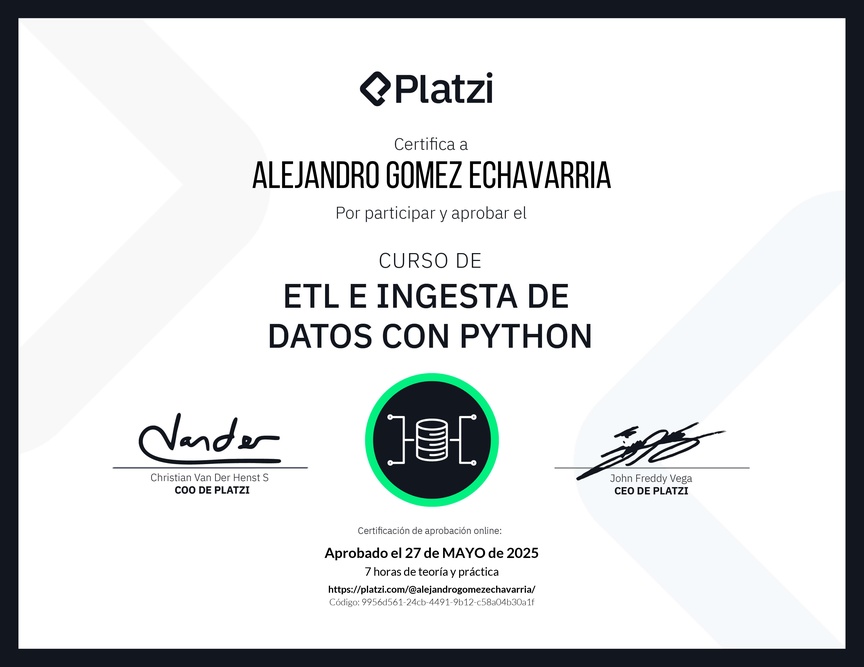 Diploma del Curso de ETL e ingesta de datos con Python