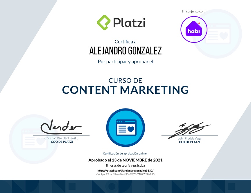 Diploma del Curso de Content Marketing