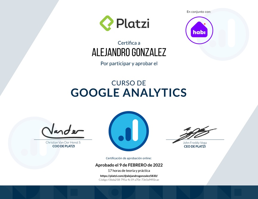 Diploma del Curso de Google Analytics