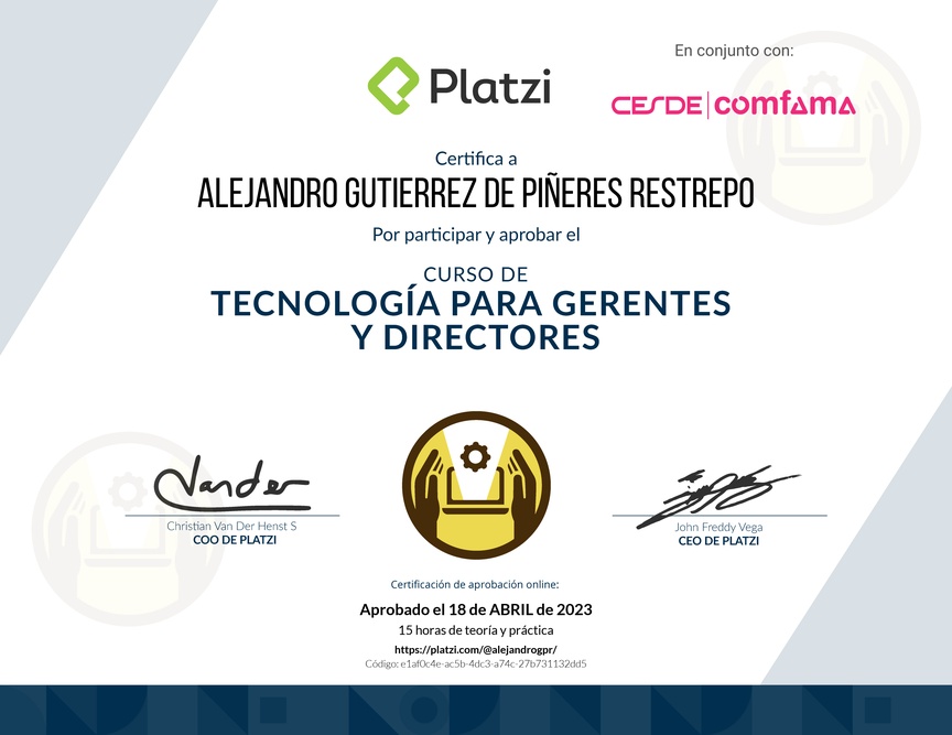 Diploma del Curso de Tecnología para Gerentes y Directores