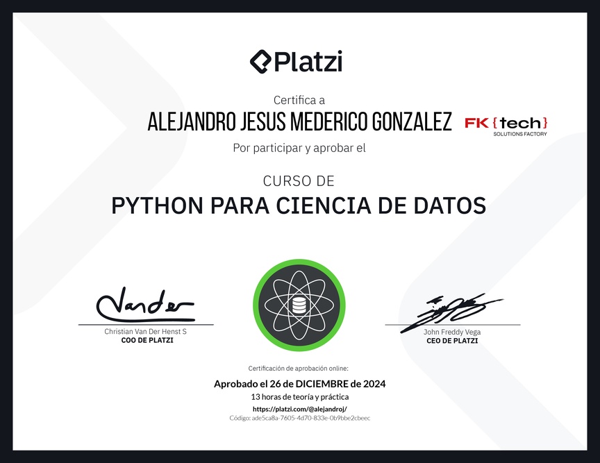 Diploma del Curso de Python para Ciencia de Datos