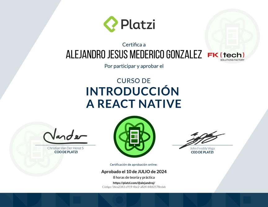 Diploma del Curso de Introducción a React Native