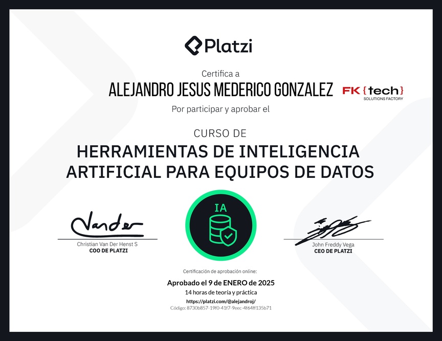 Diploma del Curso de Herramientas de Inteligencia Artificial para Equipos de Datos