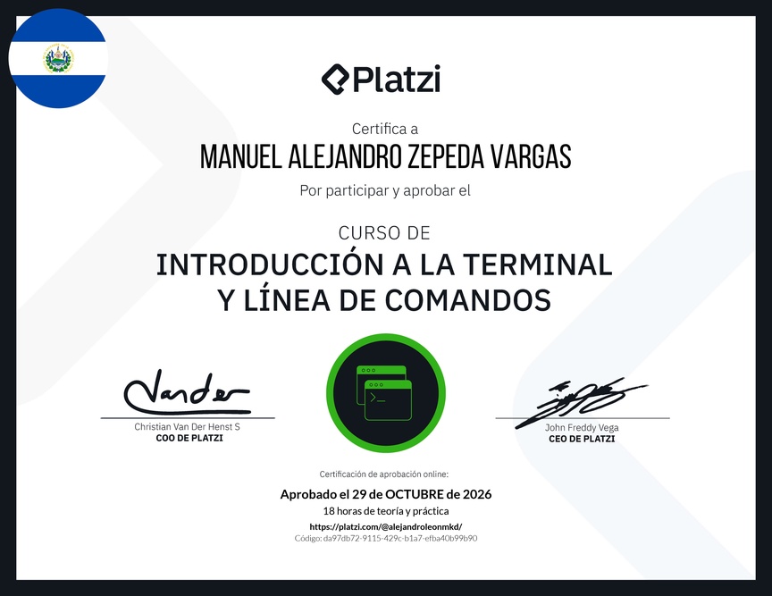 Diploma del Curso de Introducción a la Terminal y Línea de Comandos