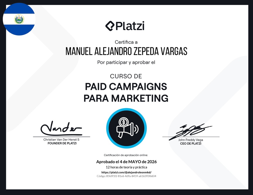 Diploma del Curso de Paid Campaigns para Marketing