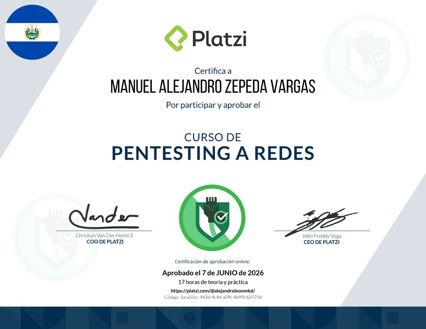 Diploma del Curso de Pentesting a Redes