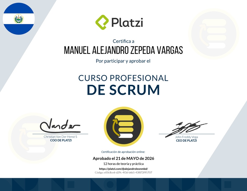 Diploma del Curso Profesional de Scrum