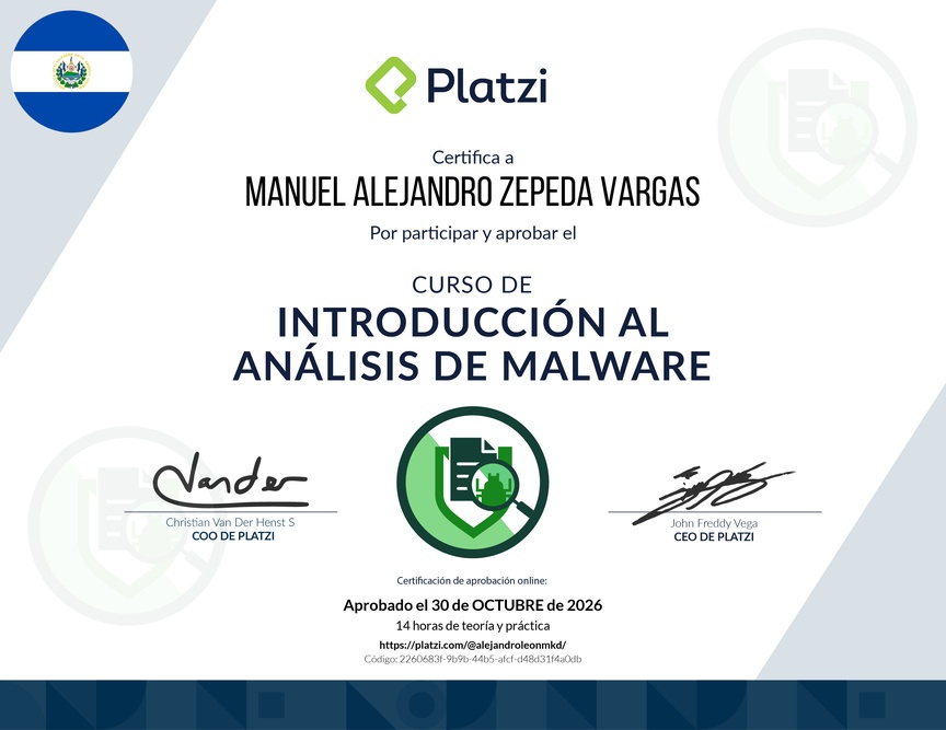 Diploma del Curso de Introducción al Análisis de Malware