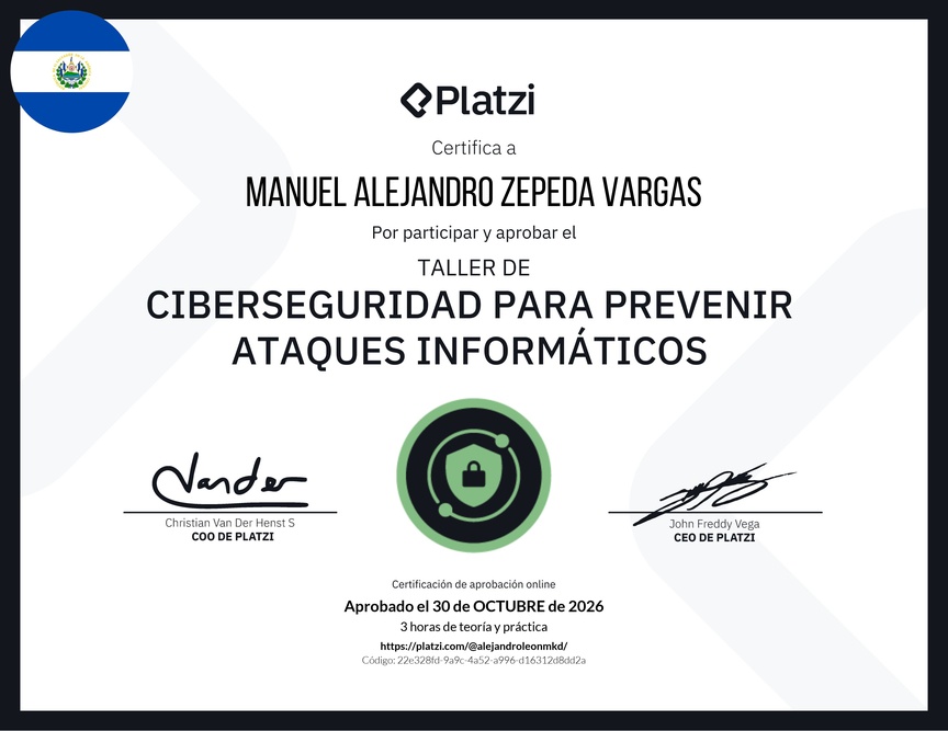 Diploma del Curso de Introducción a Ciberseguridad: Prevención de Ataques Informáticos