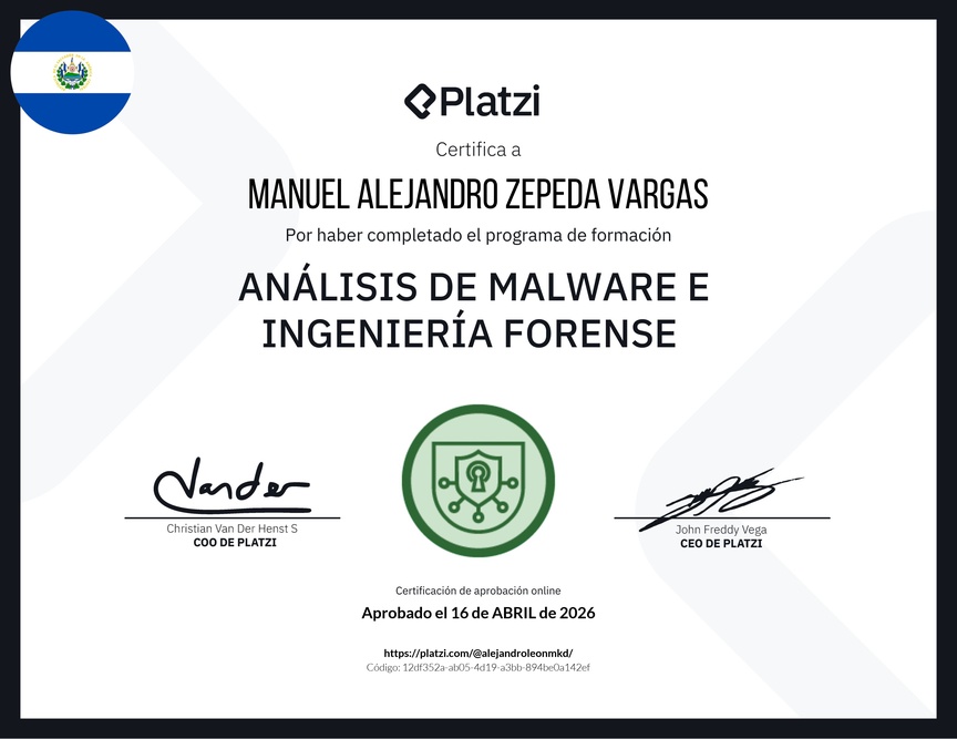 Diploma de la Ruta de Aprendizaje de Análisis de Malware e Ingeniería Forense