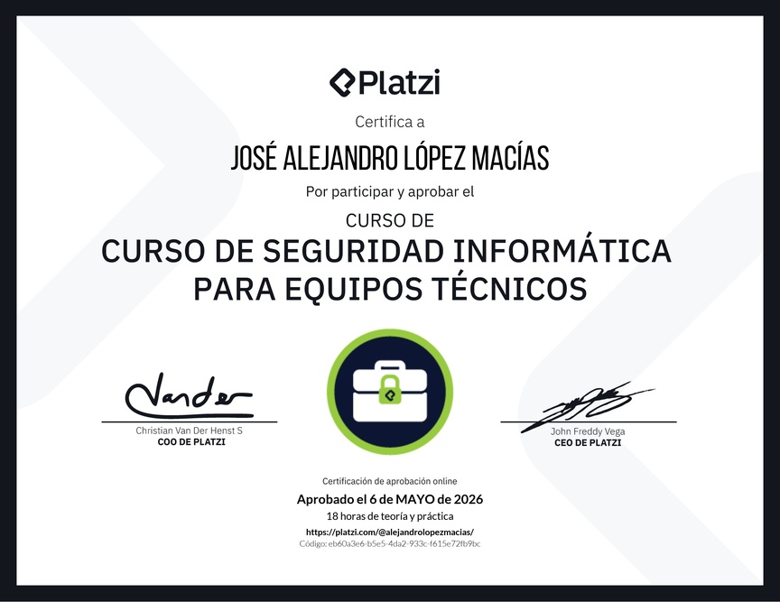 Diploma del Curso de Seguridad Informática para Equipos Técnicos