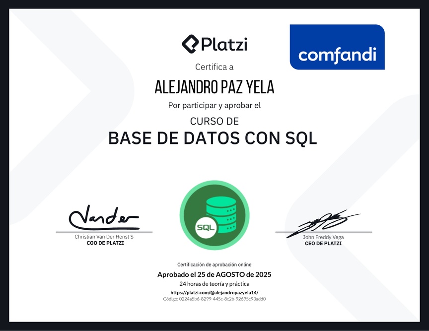 Diploma del Curso de Bases de Datos con SQL