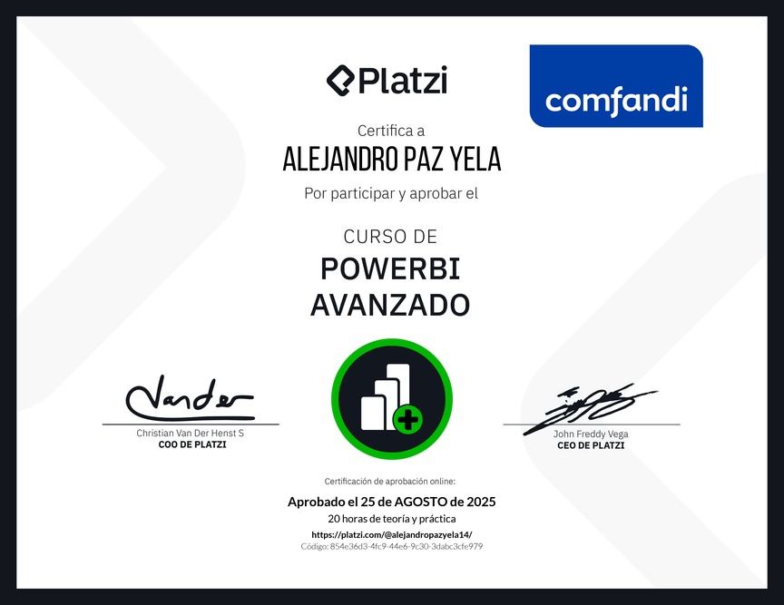 Diploma del Curso PowerBI Avanzado