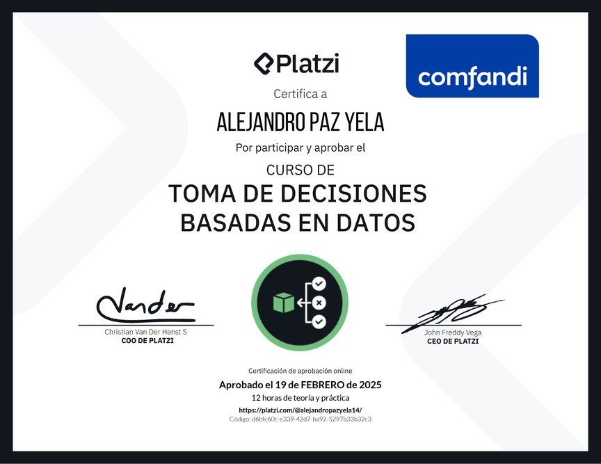 Diploma del Curso de Toma de Decisiones Basadas en Datos