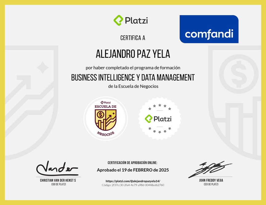 Diploma de la Ruta de Aprendizaje de Business Intelligence y Data Management