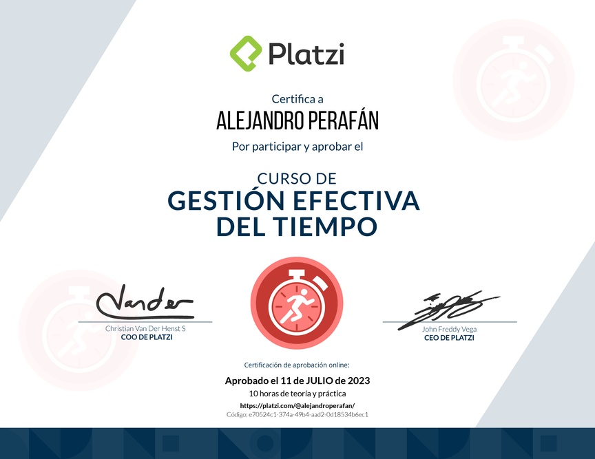 Diploma del Curso de Gestión Efectiva del Tiempo
