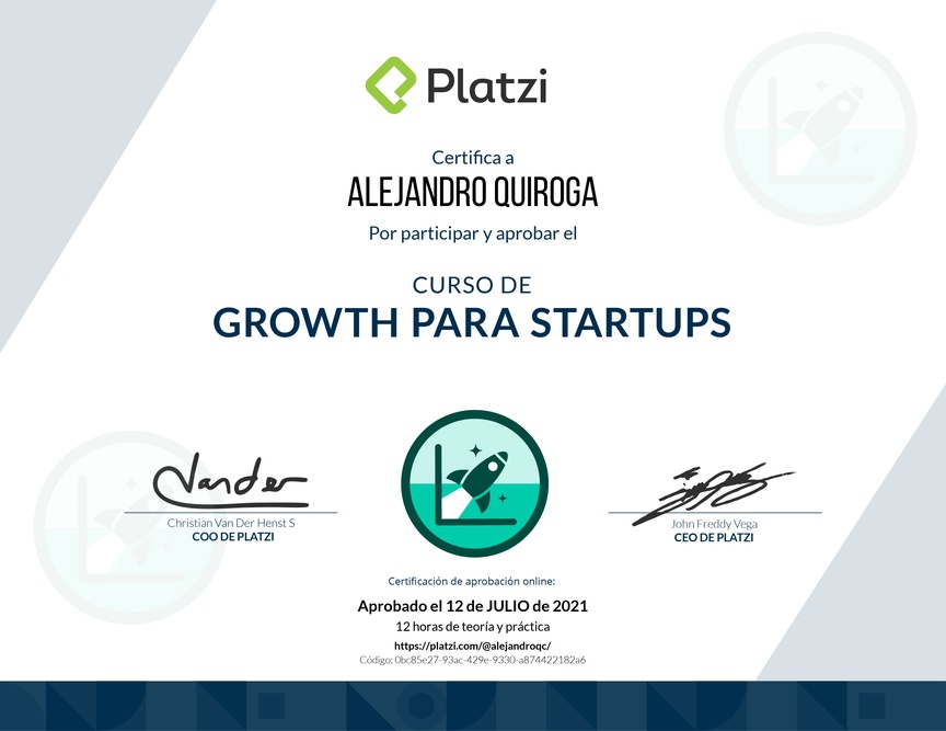 Diploma del Curso de Growth para Startups