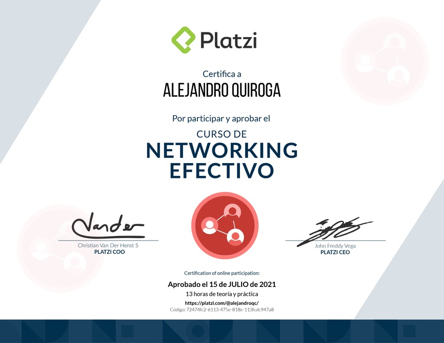 Diploma del Curso de Networking Efectivo 2020