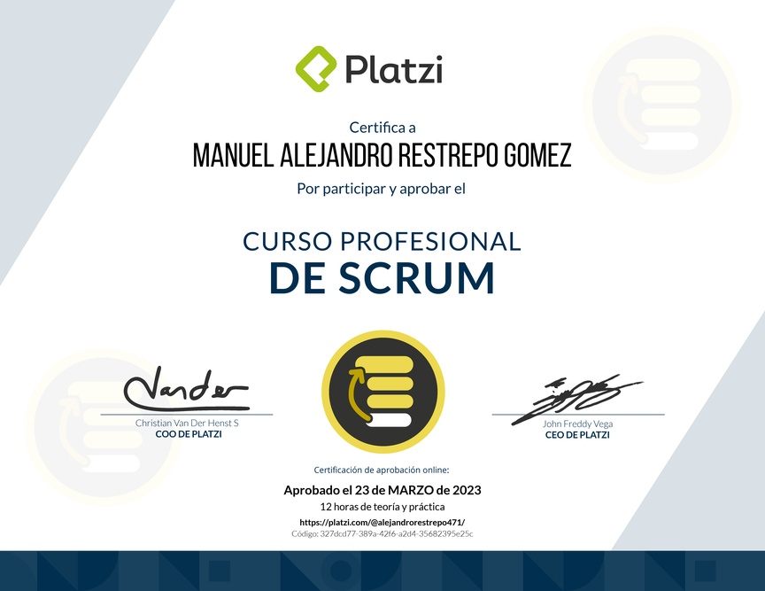 Diploma del Curso Profesional de Scrum