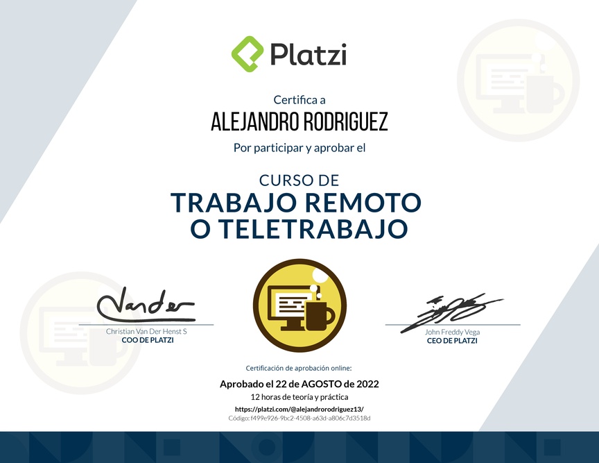 Diploma del Curso de Trabajo Remoto para Gestionar el Cambio Organizacional