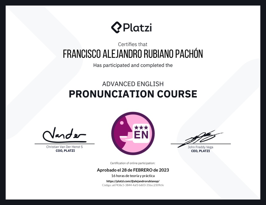 Diploma del Curso Avanzado de Pronunciación en Inglés