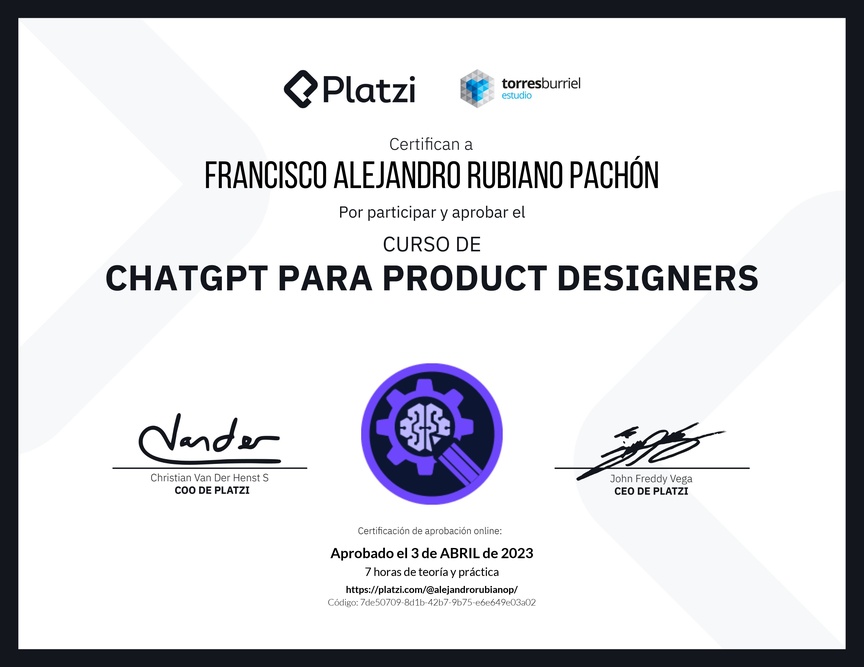 Diploma del Curso de ChatGPT para Product Designers: Diseño asistido por AI
